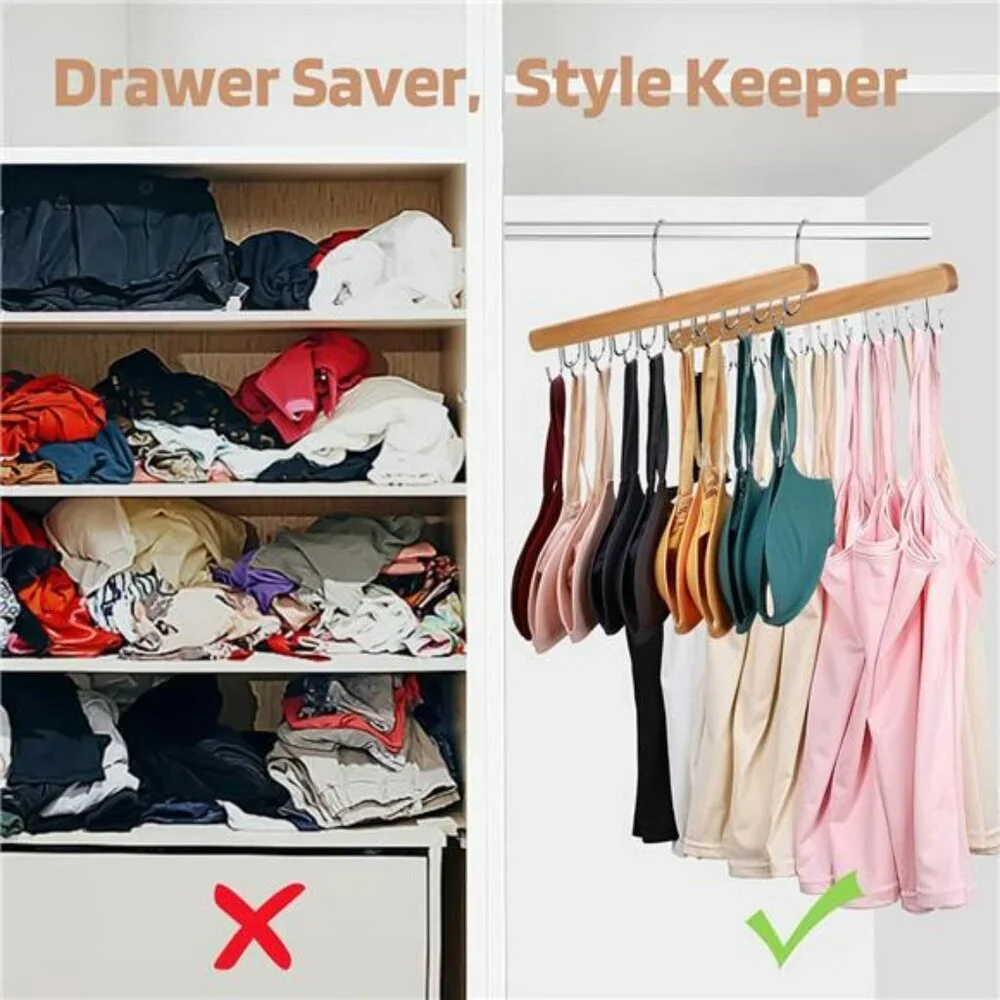 Wooden Bra Hanger Closet Organizer Tank Top Holder with 40 Hooks Space Saving
